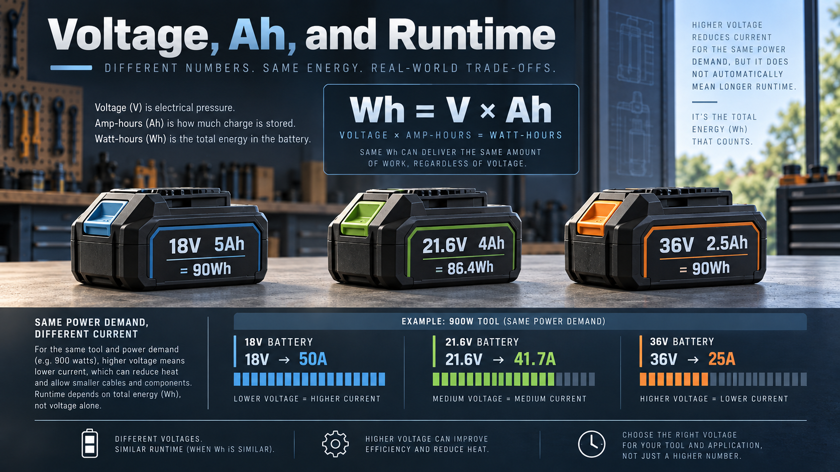 18V vs 24V vs 40V Battery Systems: Voltage, Ah, and Watt-Hours Comparison